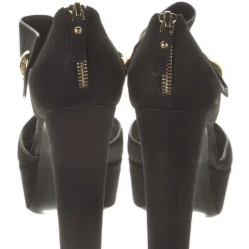 Louis Vuitton Nubuck Gold Button D’Orsay Platform Peeptoe Block Heel Sandal 41 - Picture 4 of 13